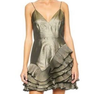 La Maison Talulah Golda Ruffle Mini Dress Black Gold Sparkle Glitter Small New